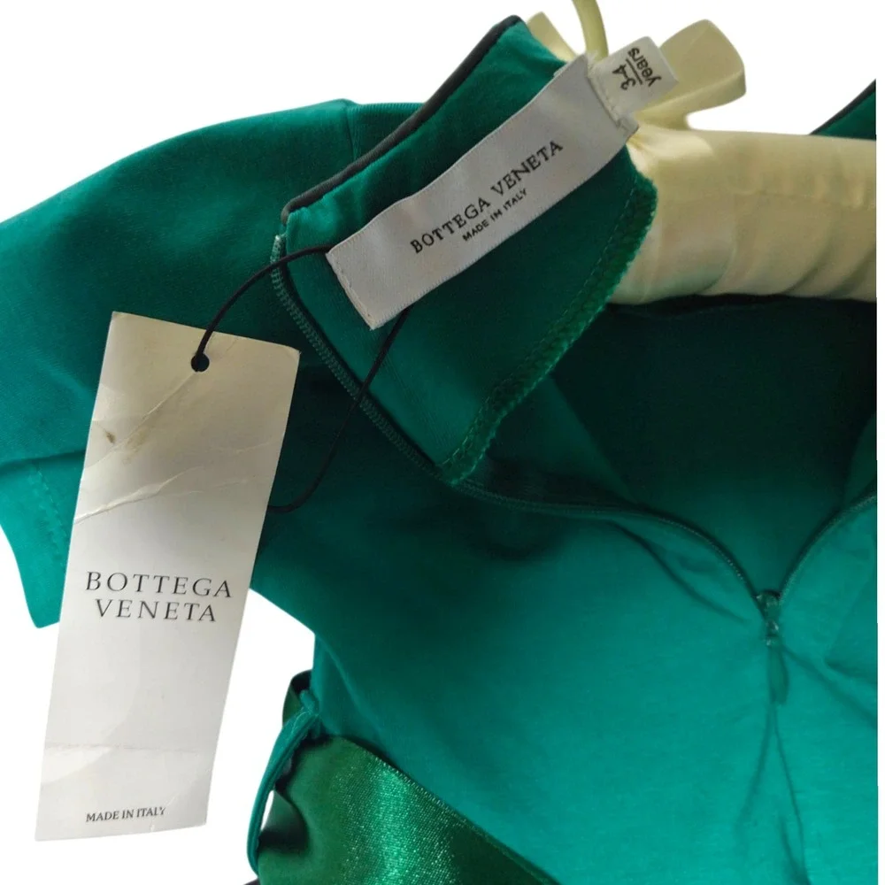 Bottega Veneta Girls Green Teddy Bear Logo‎ Dress Kids Size 3-4 Years NWT
